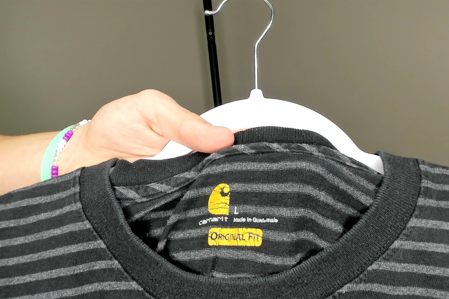 Black and grey striped Carhartt pocket T Shirt - L